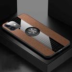 For iPhone 11 XINLI Stitching Cloth Textue Shockproof TPU Protective Case with Ring Holder(Brown)