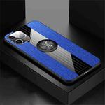 For iPhone 11 Pro Max XINLI Stitching Cloth Textue Shockproof TPU Protective Case with Ring Holder(Blue)