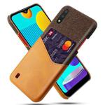 For Samsung Galaxy M01 Cloth Texture PC + PU Leather Back Cover Shockproof Case with Card Slot(Orange)