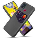 For Samsung Galaxy M31 Cloth Texture PC + PU Leather Back Cover Shockproof Case with Card Slot(Black)