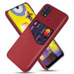 For Samsung Galaxy M31 Cloth Texture PC + PU Leather Back Cover Shockproof Case with Card Slot(Red)