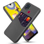 For Samsung Galaxy M31 Cloth Texture PC + PU Leather Back Cover Shockproof Case with Card Slot(Grey)