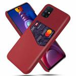 For Samsung Galaxy M51 Cloth Texture PC + PU Leather Back Cover Shockproof Case with Card Slot(Red)