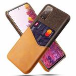 For Samsung Galaxy S20 FE 5G Cloth Texture PC + PU Leather Back Cover Shockproof Case with Card Slot(Orange)