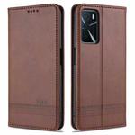 For OPPO A16 AZNS Magnetic Calf Texture Horizontal Flip Leather Case with Card Slots & Holder & Wallet(Dark Brown)