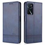 For OPPO A16 AZNS Magnetic Calf Texture Horizontal Flip Leather Case with Card Slots & Holder & Wallet(Dark Blue)