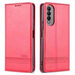 For Honor X20 SE AZNS Magnetic Calf Texture Horizontal Flip Leather Case with Card Slots & Holder & Wallet(Red)