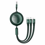 Baseus CAMLC-MJ05 66W USB to 8 Pin + Micro USB + USB-C / Type-C Bright Mirror One-for-three Retractable Data Cable, Cable Length: 1.2m(Dark Green)