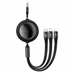 Baseus CAMLC-MJ05 66W USB to 8 Pin + Micro USB + USB-C / Type-C Bright Mirror One-for-three Retractable Data Cable, Cable Length: 1.2m(Black)