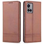 For vivo S10 AZNS Magnetic Calf Texture Horizontal Flip Leather Case with Card Slots & Holder & Wallet(Dark Brown)