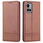 For vivo S10 Pro AZNS Magnetic Calf Texture Horizontal Flip Leather Case with Card Slots & Holder & Wallet(Dark Brown)