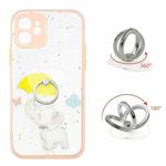 For iPhone 12 Colored Drawing Starry Sky Epoxy TPU Shockproof Case with Ring Holder(Baby Elephant)