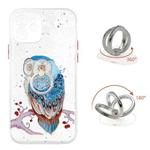For iPhone 12 Colored Drawing Starry Sky Epoxy TPU Shockproof Case with Ring Holder(Owl)