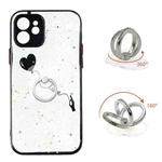 For iPhone 12 Colored Drawing Starry Sky Epoxy TPU Shockproof Case with Ring Holder(Heart)