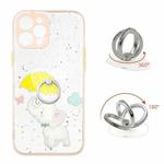 For iPhone 12 Pro Max Colored Drawing Starry Sky Epoxy TPU Shockproof Case with Ring Holder(Baby Elephant)