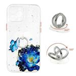 For iPhone 12 Pro Max Colored Drawing Starry Sky Epoxy TPU Shockproof Case with Ring Holder(Blue Butterfly)