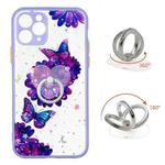 For iPhone 11 Colored Drawing Starry Sky Epoxy TPU Shockproof Case with Ring Holder (Purple Flower Butterfly)