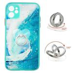 For iPhone 11 Colored Drawing Starry Sky Epoxy TPU Shockproof Case with Ring Holder (Waves)