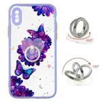 For iPhone X / XS Colored Drawing Starry Sky Epoxy TPU Shockproof Case with Ring Holder(Purple Flower Butterfly)