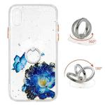 For iPhone X / XS Colored Drawing Starry Sky Epoxy TPU Shockproof Case with Ring Holder(Blue Butterfly)