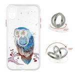 For iPhone XR Colored Drawing Starry Sky Epoxy TPU Shockproof Case with Ring Holder(Owl)