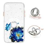 For iPhone XR Colored Drawing Starry Sky Epoxy TPU Shockproof Case with Ring Holder(Blue Butterfly)