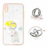 For iPhone XS Max Colored Drawing Starry Sky Epoxy TPU Shockproof Case with Ring Holder(Baby Elephant)