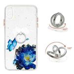 For iPhone XS Max Colored Drawing Starry Sky Epoxy TPU Shockproof Case with Ring Holder(Blue Butterfly)