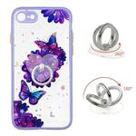 For iPhone SE 2022 / SE 2020 / 8 / 7 Colored Drawing Starry Sky Epoxy TPU Shockproof Case with Ring Holder(Purple Flower Butterfly)