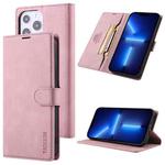 For iPhone 13 Pro TAOKKIM Skin Feel Calf Texture Horizontal Flip PU Leather Case with Holder & Card Slots & Photo Frame & Wallet (Pink)