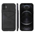 For iPhone 13 TAOKKIM Retro Matte PU Leather + PC + TPU Shockproof Back Cover Case with Holder & Card Slot(Black)