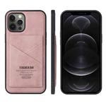 For iPhone 13 Pro TAOKKIM Retro Matte PU Leather + PC + TPU Shockproof Back Cover Case with Holder & Card Slot (Pink)