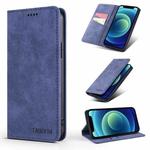 For iPhone 13 TAOKKIM Retro Matte PU Horizontal Flip Leather Case with Holder & Card Slots(Blue)