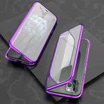 For iPhone 11 Pro Ultra Slim Double Sides Magnetic Adsorption Angular Frame Tempered Glass Magnet Flip Case(Purple)