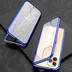 For iPhone 11 Pro Max Ultra Slim Double Sides Magnetic Adsorption Angular Frame Tempered Glass Magnet Flip Case(Blue)