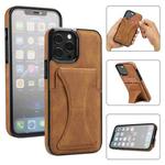For iPhone 13 Pro Max Ultra-thin Shockproof Protective Case with Holder & Metal Magnetic Function (Brown)