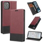 For iPhone 13 Pro Max Cross Texture Color Matching Strong Magnetic Horizontal Flip Leather Case with Card Slots & Holder & Wallet (Crimson)