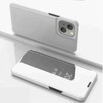 For iPhone 13 Plated Mirror Horizontal Flip Leather Case with Holder(Silver)