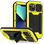 For iPhone 13 mini R-JUST Sliding Camera Shockproof Life Waterproof Dust-proof Metal + Silicone Protective Case with Holder (Yellow)