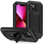 For iPhone 13 R-JUST Sliding Camera Shockproof Life Waterproof Dust-proof Metal + Silicone Protective Case with Holder(Black)