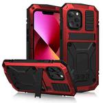 For iPhone 13 R-JUST Shockproof Waterproof Dust-proof Metal + Silicone Protective Case with Holder(Red)