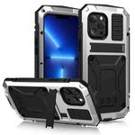 For iPhone 13 Pro R-JUST Shockproof Waterproof Dust-proof Metal + Silicone Protective Case with Holder (Silver)