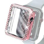 Electroplating PC Double Rows Diamond Protective Case with Tempered Glass Film For Apple Watch Series 3 & 2 & 1 42mm(Rose Pink)