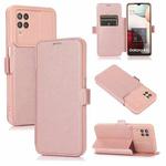 Push Window Double Buckle PU + Silicone Horizontal Flip Leather Case with Holder & Card Slot For Samsung Galaxy A12(Rose Gold)