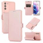 Push Window Double Buckle PU + Silicone Horizontal Flip Leather Case with Holder & Card Slot For Samsung Galaxy S21 5G(Rose Gold)