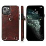 For iPhone 13 mini Shockproof PU Leather + TPU Protective Case with Card Slot & Lanyard (Brown)