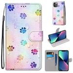 For iPhone 13 mini Coloured Drawing Cross Texture Horizontal Flip PU Leather Case with Holder & Card Slots & Wallet & Lanyard (Footprint Water Drops)