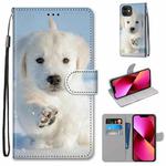For iPhone 13 Coloured Drawing Cross Texture Horizontal Flip PU Leather Case with Holder & Card Slots & Wallet & Lanyard(Snow Puppy)