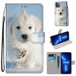 For iPhone 13 Pro Coloured Drawing Cross Texture Horizontal Flip PU Leather Case with Holder & Card Slots & Wallet & Lanyard (Snow Puppy)