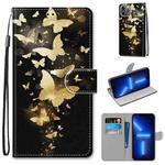 For iPhone 13 Pro Coloured Drawing Cross Texture Horizontal Flip PU Leather Case with Holder & Card Slots & Wallet & Lanyard (Golden Butterfly Group)